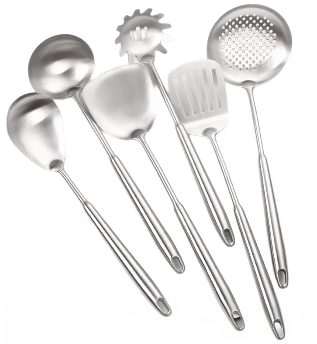 6-delig set keukengerei roestvrij staal Wok Spatel Schöpfkelle Lepel Spaghetti Server