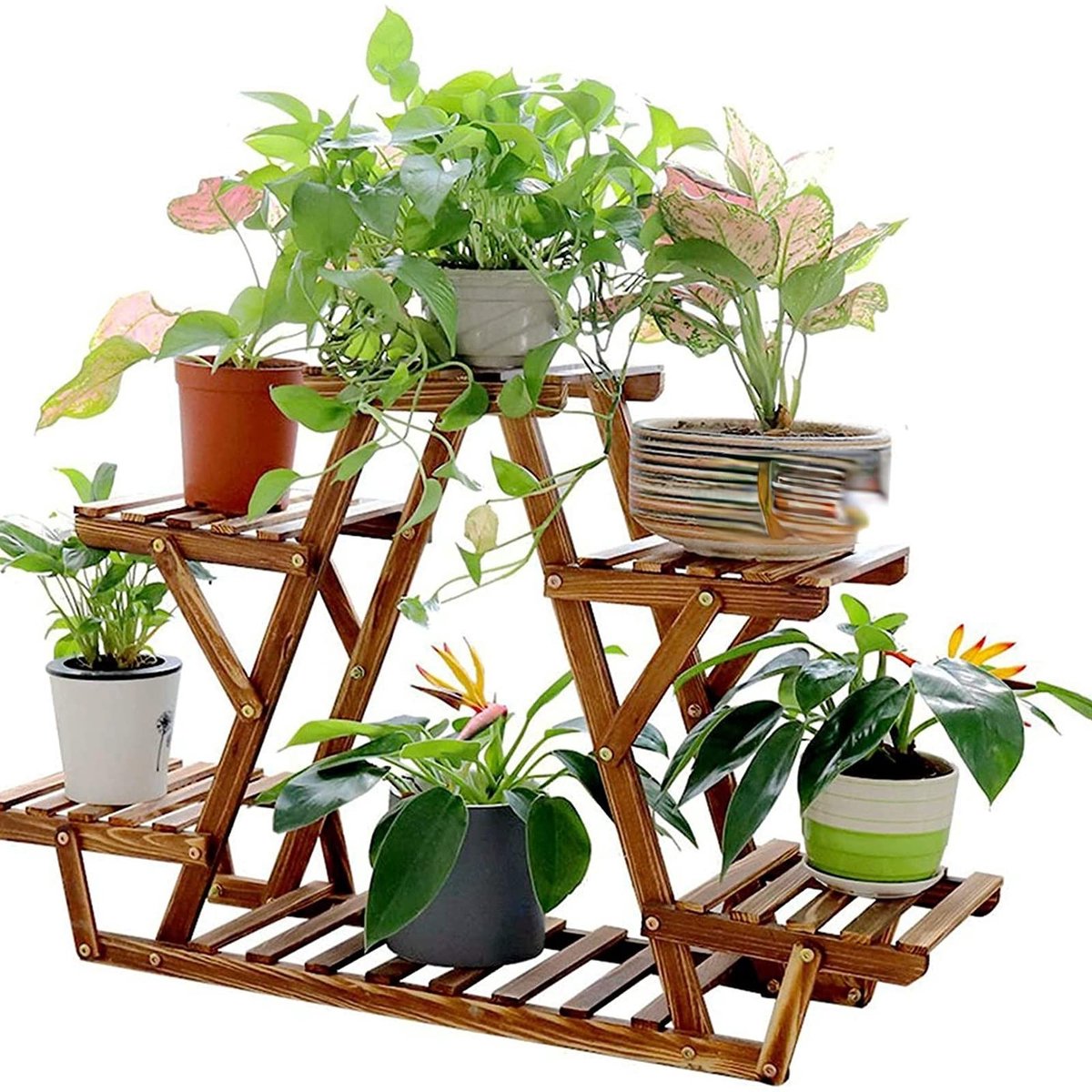 Plantenstandaard indoor outdoor gecarboniseerde driehoek hoek plantenrek (kastanje)