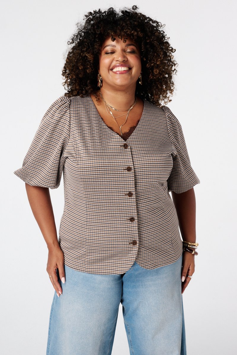 MS Mode Top Geruite top met pofmouwen