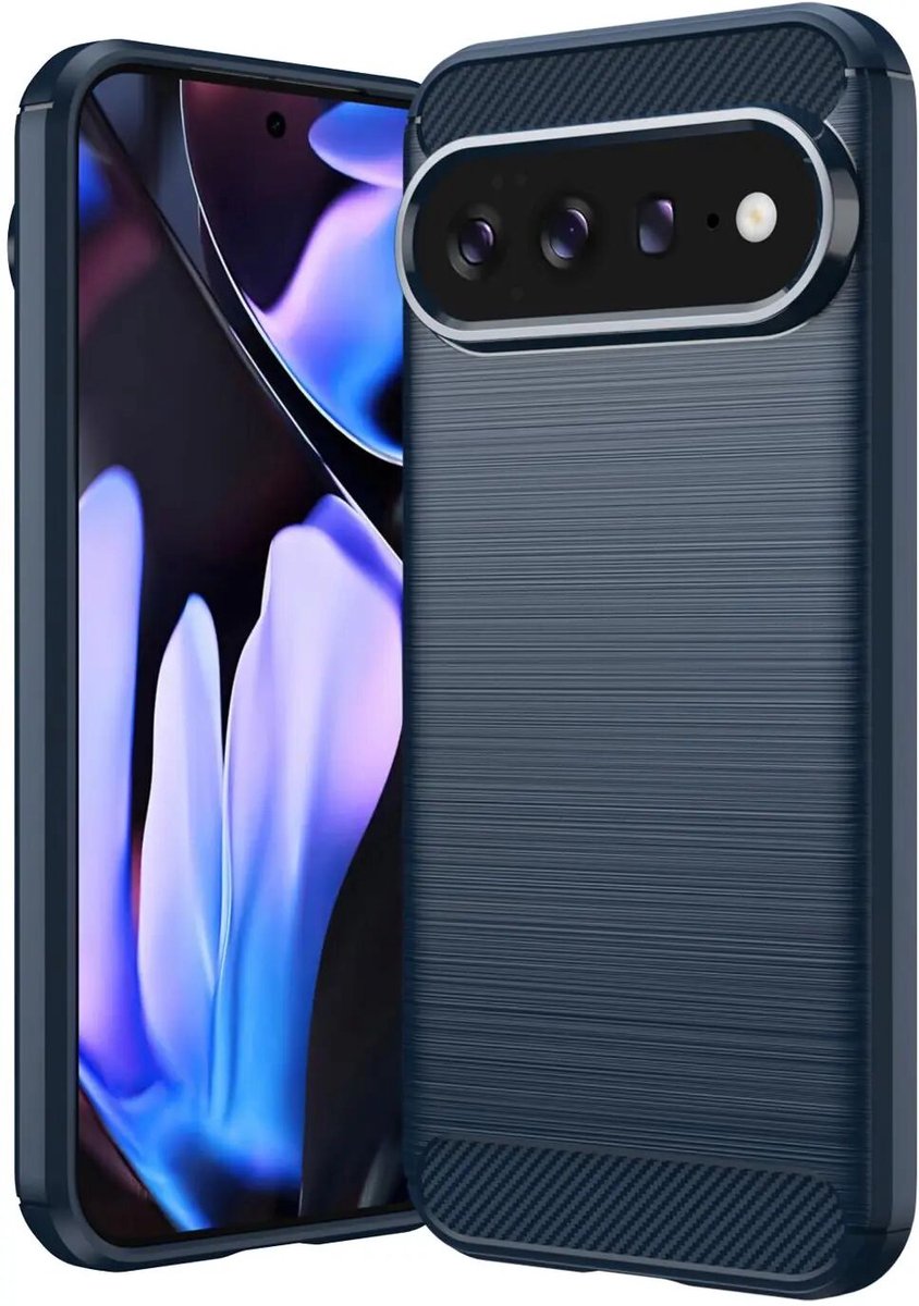 Geborsteld TPU Hoesje Geschikt voor Google Pixel 11 Pro XL - Beschermhoes - Back Cover - Case Flexibel TPU - Stijlvol Carbon - Dun - Blauw