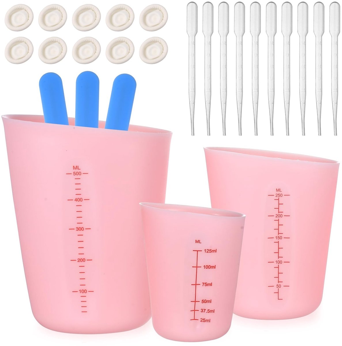 Dailygoods- Siliconen Maatbeker 3 Stuks - 125 ml / 250 ml / 500 ml - Herbruikbaar - Scheurvast - Nauwkeurige Schaal - Geschikt voor Gieten - Meetbeker