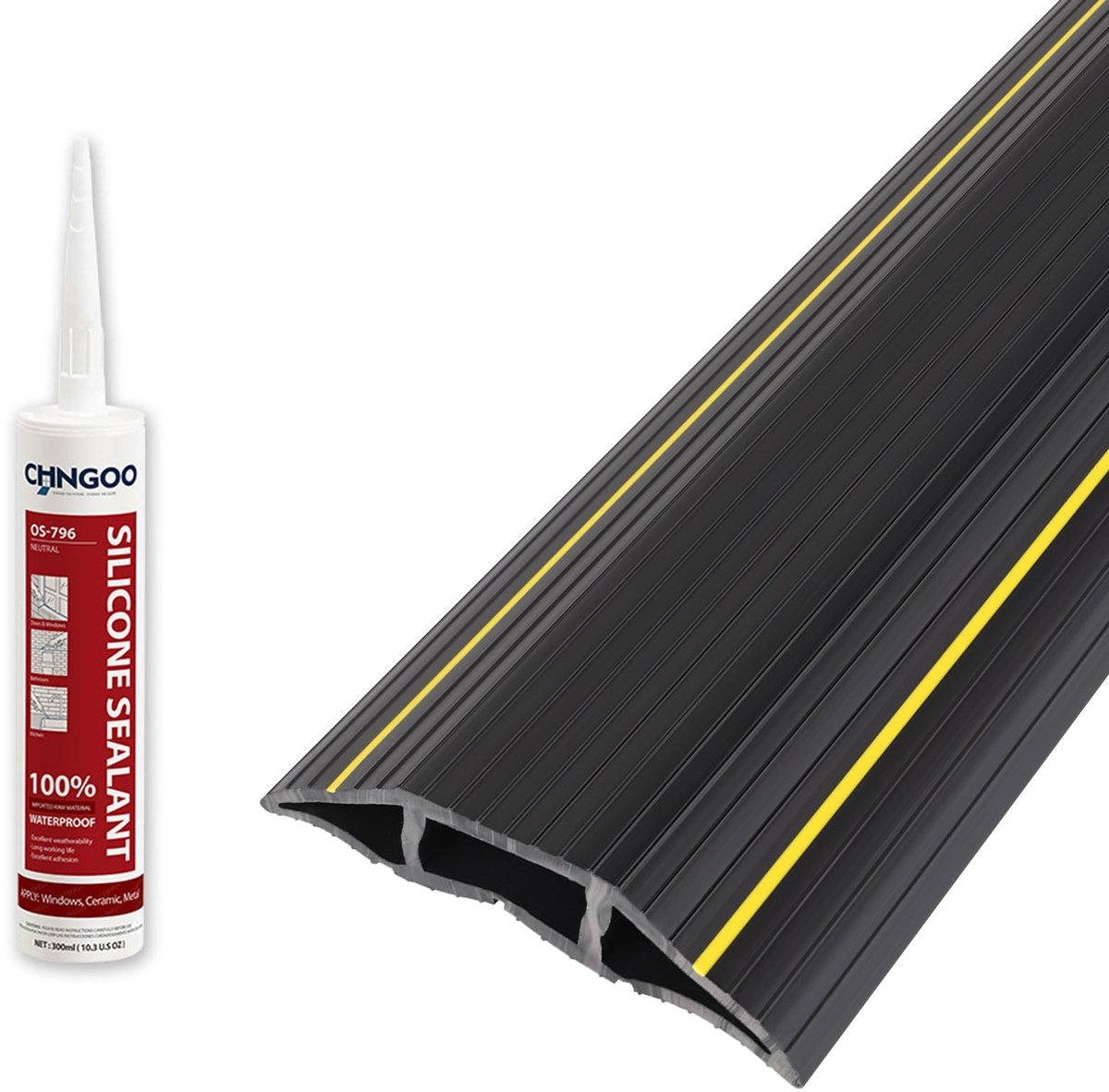 Dailygoods - CPROSP Kabelafdekking voor vloer, beloopbaar, 300 cm x 8,3 cm, 3 kanalen, met 1 x afdichting, voor huis, werkplaats, magazijn, concert