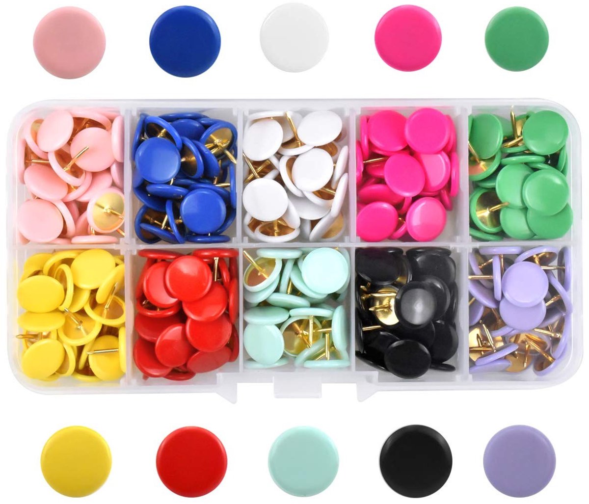 Dailygoods- Punaises 300 stuks - Decoratieve Punaises - Ronde Pushpins - Kleurrijke Prikbord Punaises - Metaal/Kunststof - 10 Kleuren - Opbergdoos - Duimspijkers