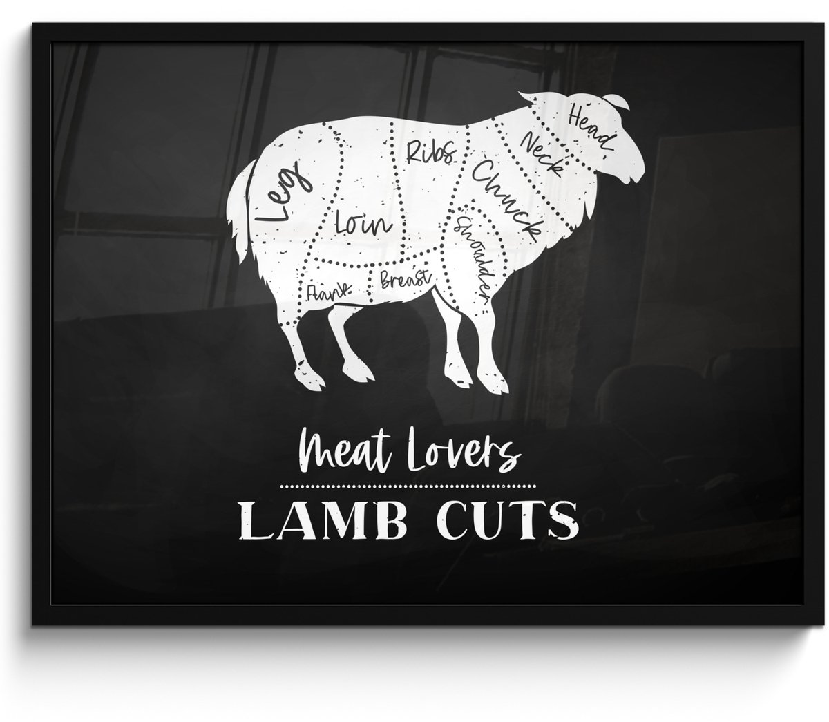 Poster in lijst - Fotolijst 80x60 cm - Posters - Schaap - Keuken - Slager - BBQ - Posterli