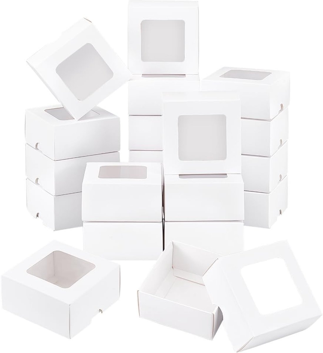 Dailygoods- Geschenkdoos 20 Stuks - Kraftpapier Doos met Helder Venster - Vierkant 8x8x4cm - Bruiloft/Cadeauverpakking - Duurzaam Materiaal - Ideaal voor Geschenken - Cadeaudoos