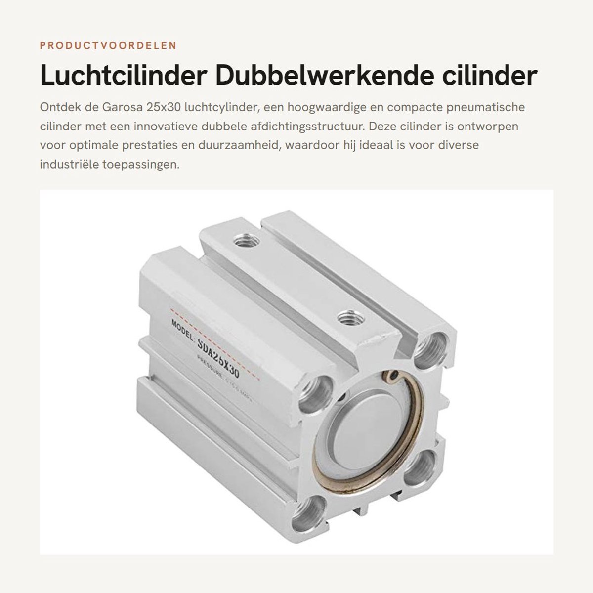 Dailygoods- Luchtcilinder Compact - 25 mm Bohring - 30 mm Slag - Dubbele Afdichtingsstructuur - Aluminium - Eenvoudig te Installeren - Pneumatische Cilinder