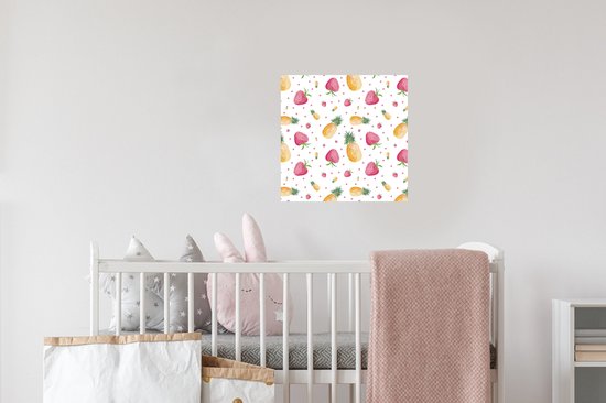 Muurstickers - Sticker Folie - Aardbeien - Ananassen - Waterverf - Sjablonen - 30x30 cm - Plakfolie - Muurstickers Kinderkamer - Zelfklevend Behang - Zelfklevend behangpapier - Stickerfolie
