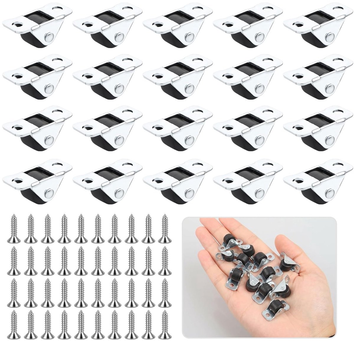 20 stuks rollen voor meubels, meubelwielen, kleine meubelwielen, kleine rollen voor meubels, mini-meubelwielen, mini-meubelwielen, rubberen wielen met 40 schroeven, voor gereedschapskisten