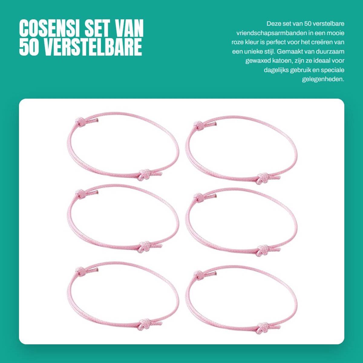 Dailygoods- Armbanden Set 50 Stuks - Verstelbare Vriendschapsarmbanden - Gevlochten Koordarmbanden - Geluksarmbanden Dames - Hoogwaardig Gewaxt Katoen - Duurzaam en Zacht