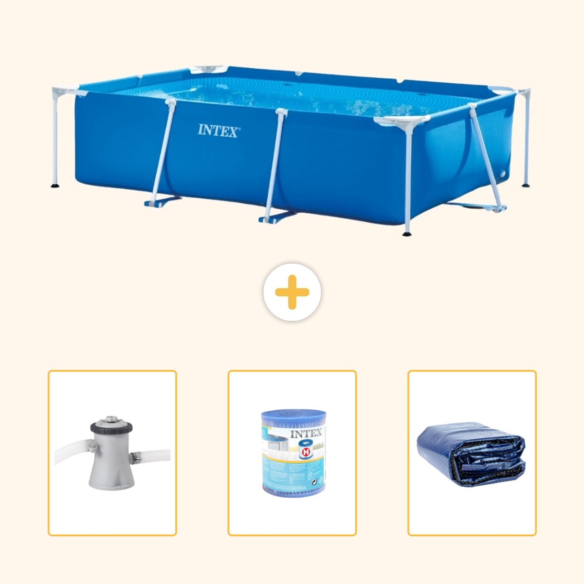 Intex Rechthoekig Frame Zwembad - 260 x 160 x 65 cm - Blauw - Inclusief Zwembadfilterpomp - Filter - Solarzeil - 4-delig