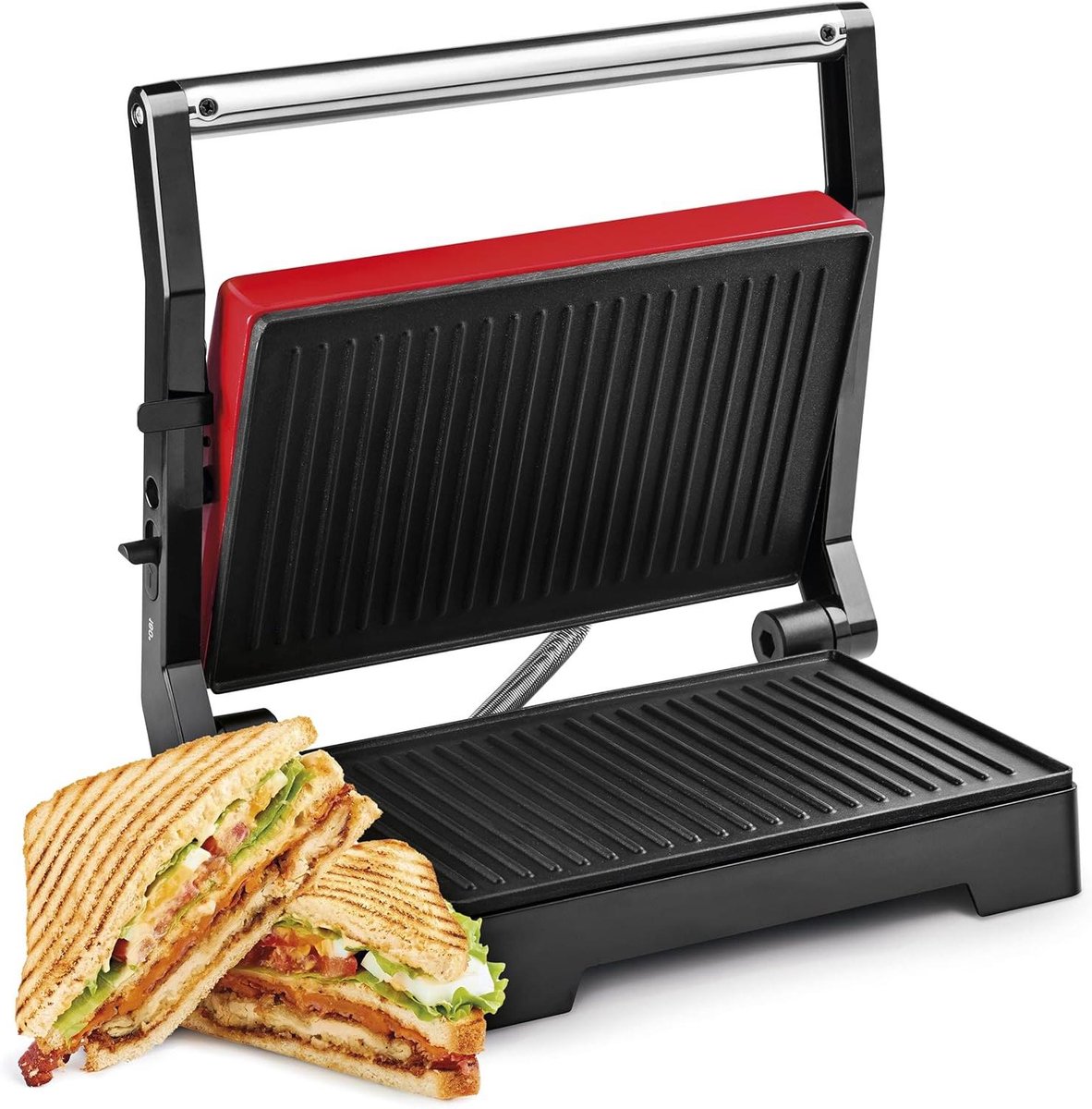 Elektrische Grill - Contactgrill Panini - Snelle Maaltijden - 180 Graden Opening - 1000W - Rood Zwart