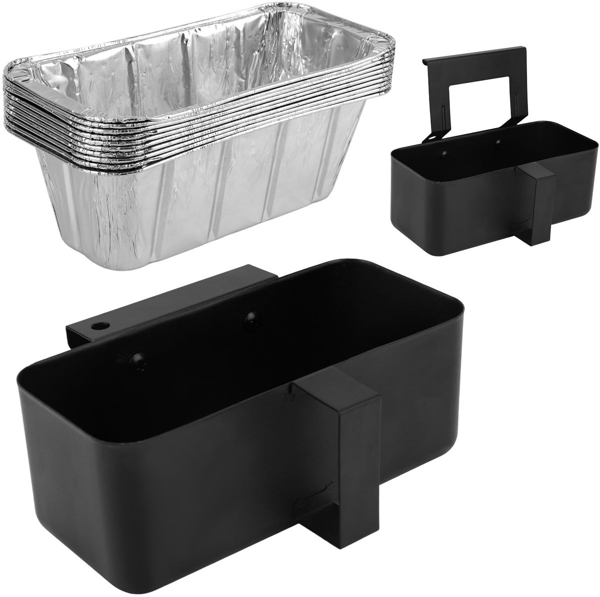 Dailygoods- Grillplaat Universele Koolstofstaal - Vetopvangbak - Foliebakken - Haken - Schroeven - 18x10,8 cm, 20x9,3 cm