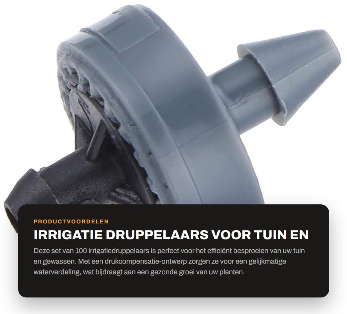 Dailygoods- Irrigatie Druppelaar 100 Stuks - Druk Compenserende Emitter - Kunststof - 4L - Voor Bloem/Groente Tuin - Geschikt voor 4/7-Slang - Druppelsysteem