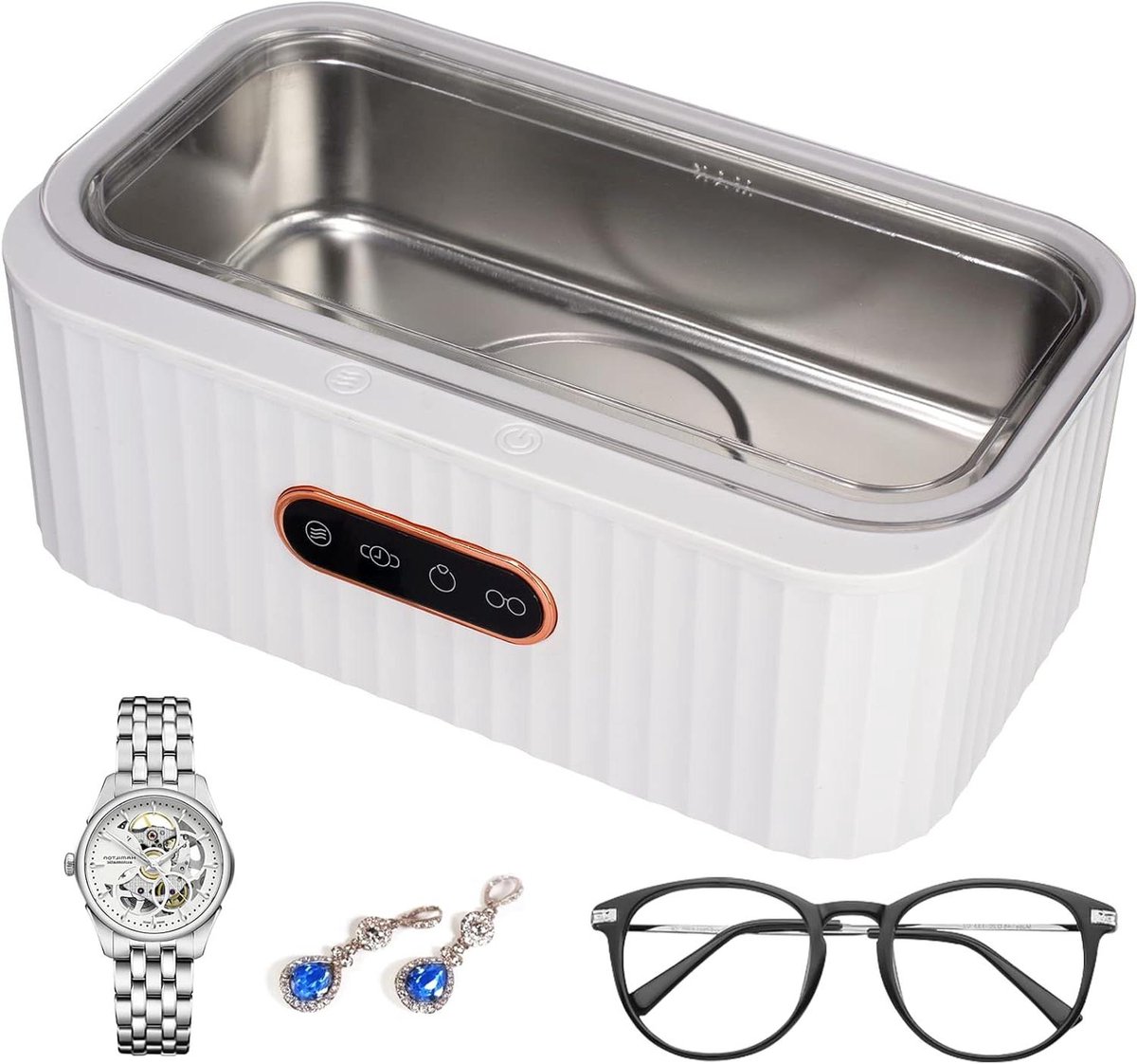 Ultrasone Reiniger - Sieraden Schoonmaker - Voorwerpen Reinigen - 4 Reinigingsstanden - 400ml Tank - Wit