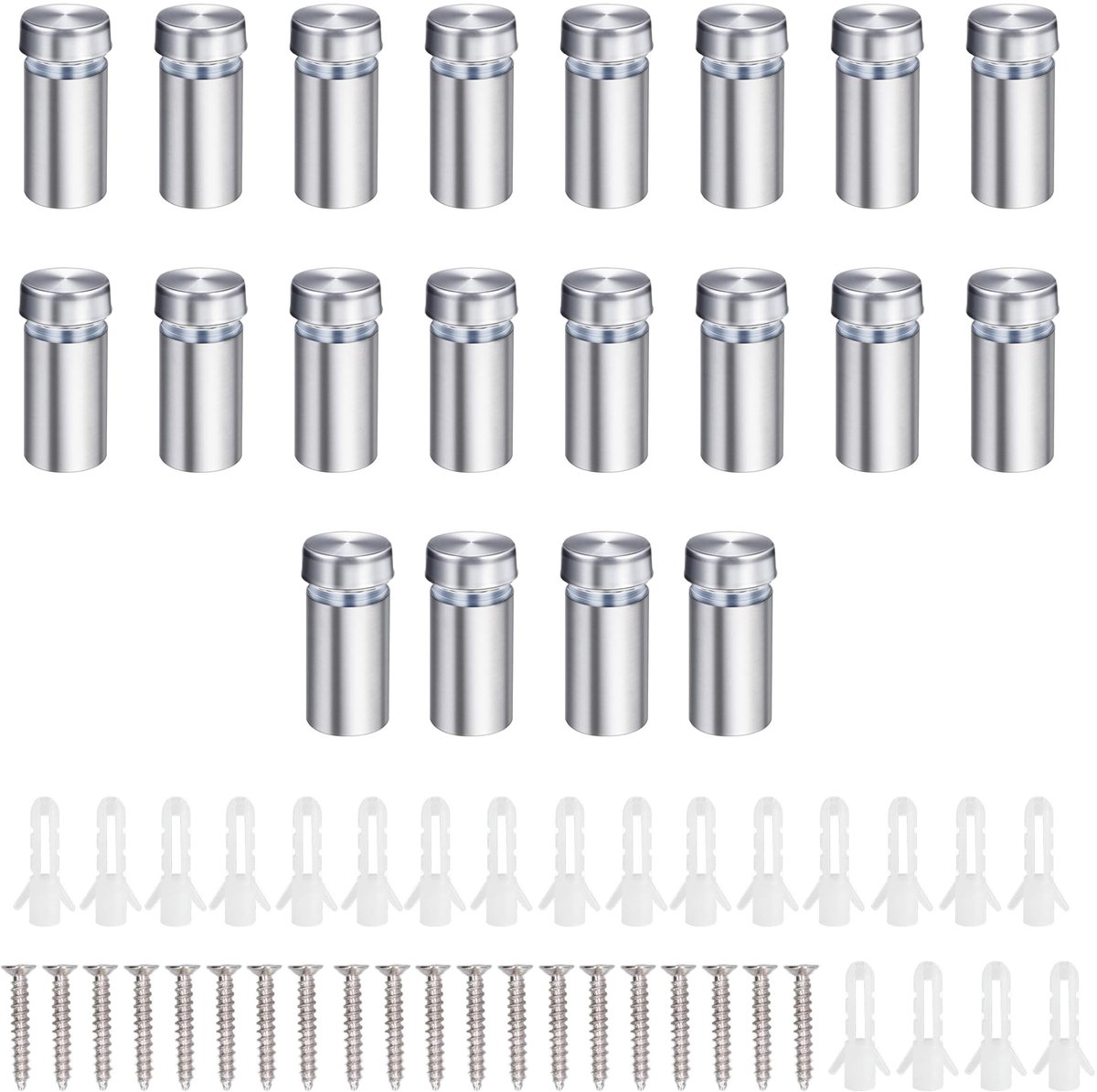 Dailygoods- Reclameschroef 20 Stuks - Afstandsschroef - Glasbevestigingsnagels - Roestvrij Staal - Duurzaam - Eenvoudig te Installeren - Afstandhouders