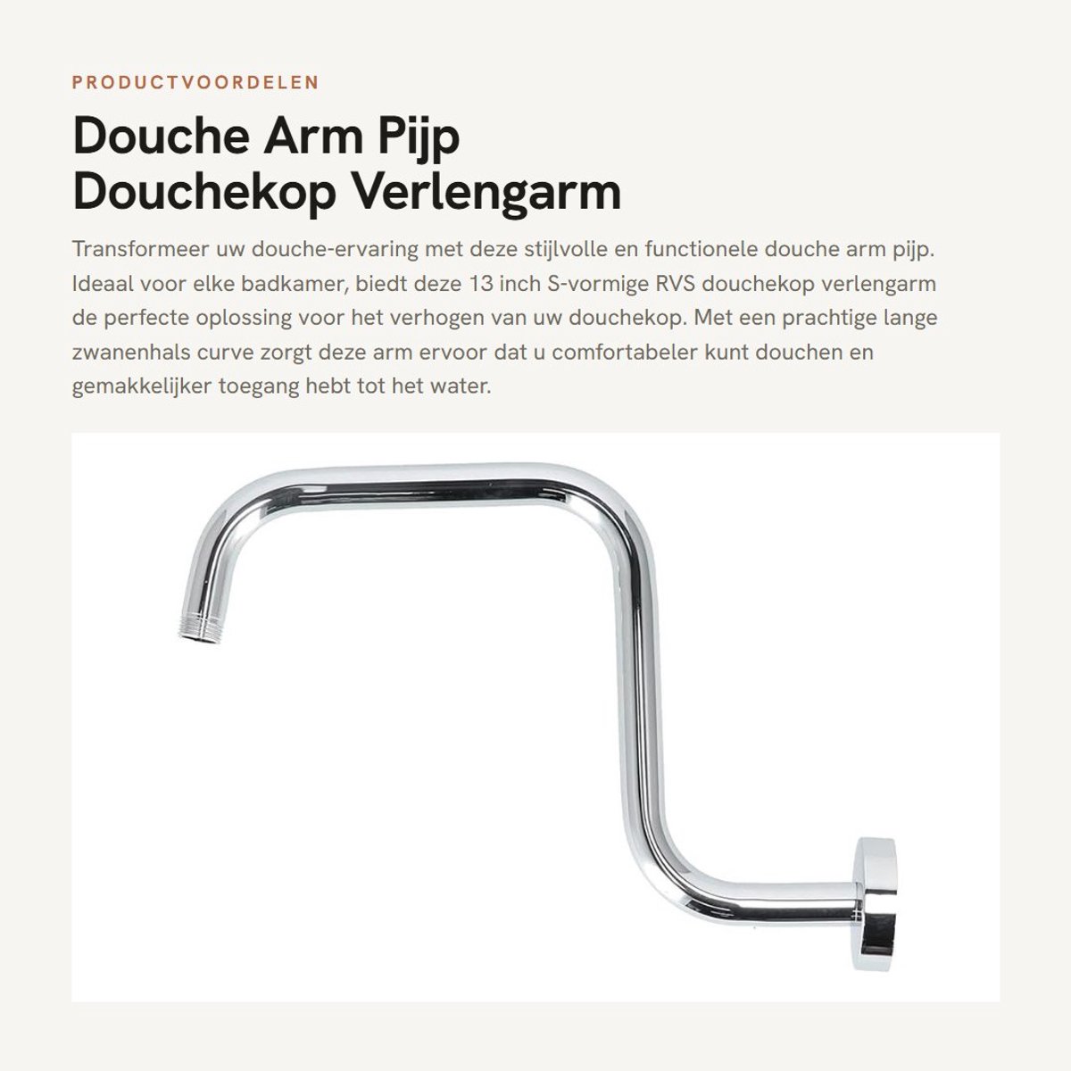 Dailygoods- Douchearm 33cm - S-Vorm - RVS Douchekop Verlengarm - Zwanenhals - Beugel - Hoogwaardig Materiaal - Douchekopverlengarm