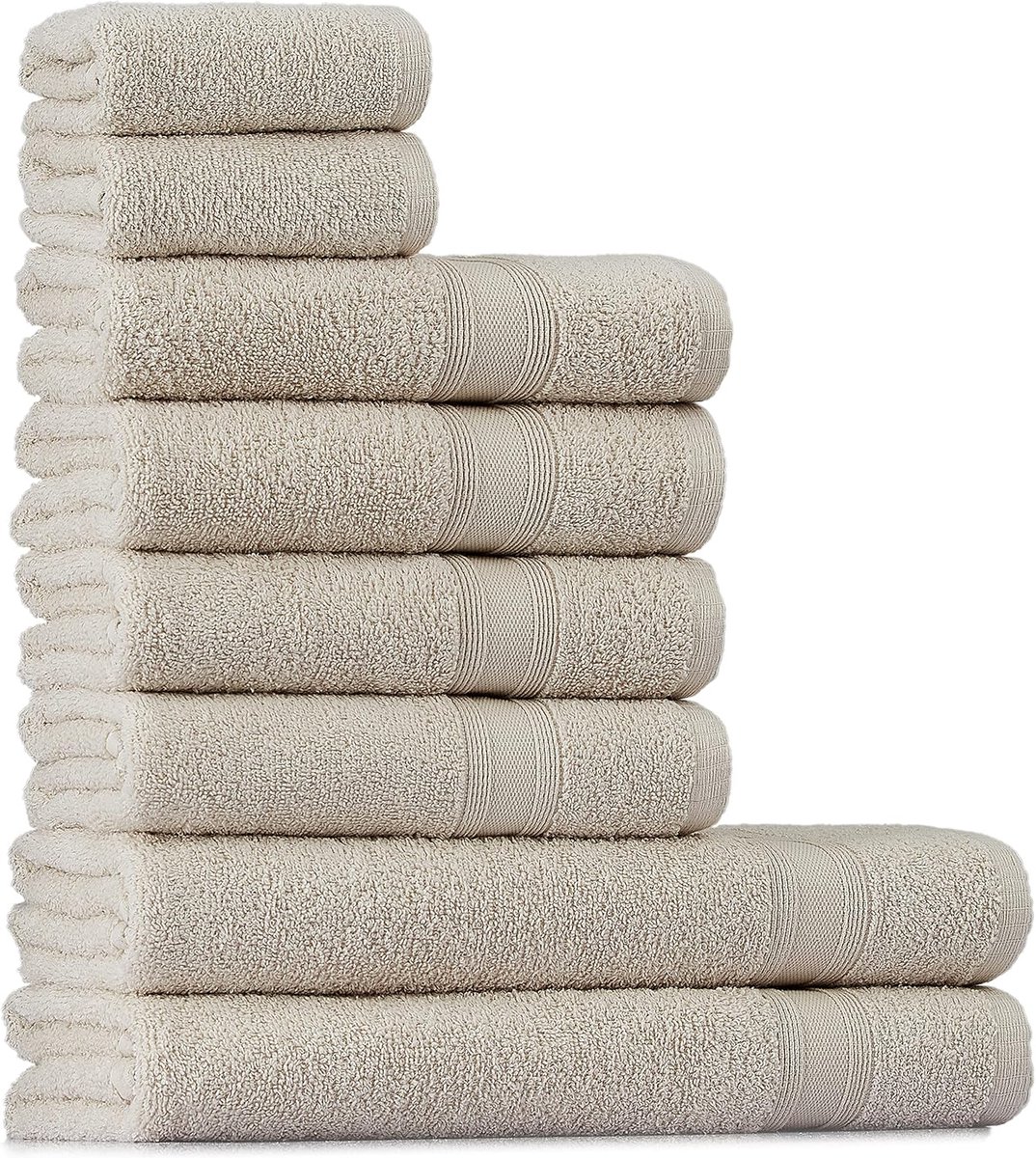Set van 8 handdoeken, 2 badhanddoeken, 4 handdoeken, 2 gastendoekjes, zacht en absorberend, 100% katoen, zeer absorberend, voelt zacht aan, zandbeige