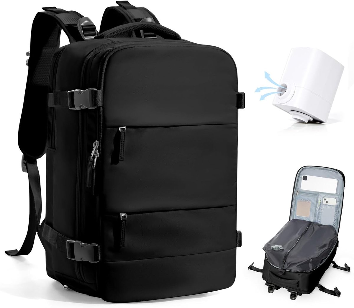 Vacuum Rugzak 40x30x20 met Pomp Reisrugzak Handbagage Dames Heren voor Ryanair Wizzair Vueling Easyjet 40x30x20 Airbag Rugzak Waterdichte Laptop Rugzak Geschikt voor 16 Inch