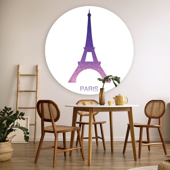 Une illustration colorée de l'assiette en plastique ronde murale Tour Eiffel Wall 150 cm XXL / Groot format!