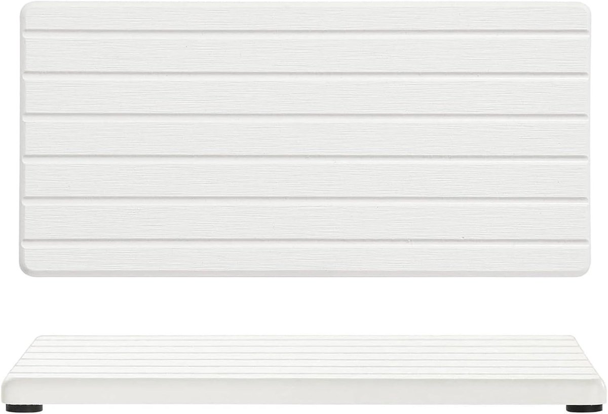 2 stuk Kieselgur afdruipmat 21x10cm, Steen Droogmat, Sterk absorberend en snel drogend, Natuurlijk diatomeeënaarde, Bad wastafel, Kaptafel, Antislip met voetpads, Wit