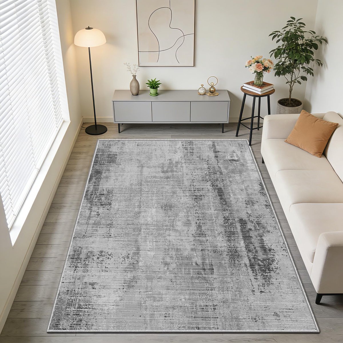 Vloerkleed 140x200cm,Modern Abstract Tapijt,Zacht Kortpolig Tapijt voor Woonkamer,Antislip Slaapkamer Kleed,Grijze Luxe Design Mat