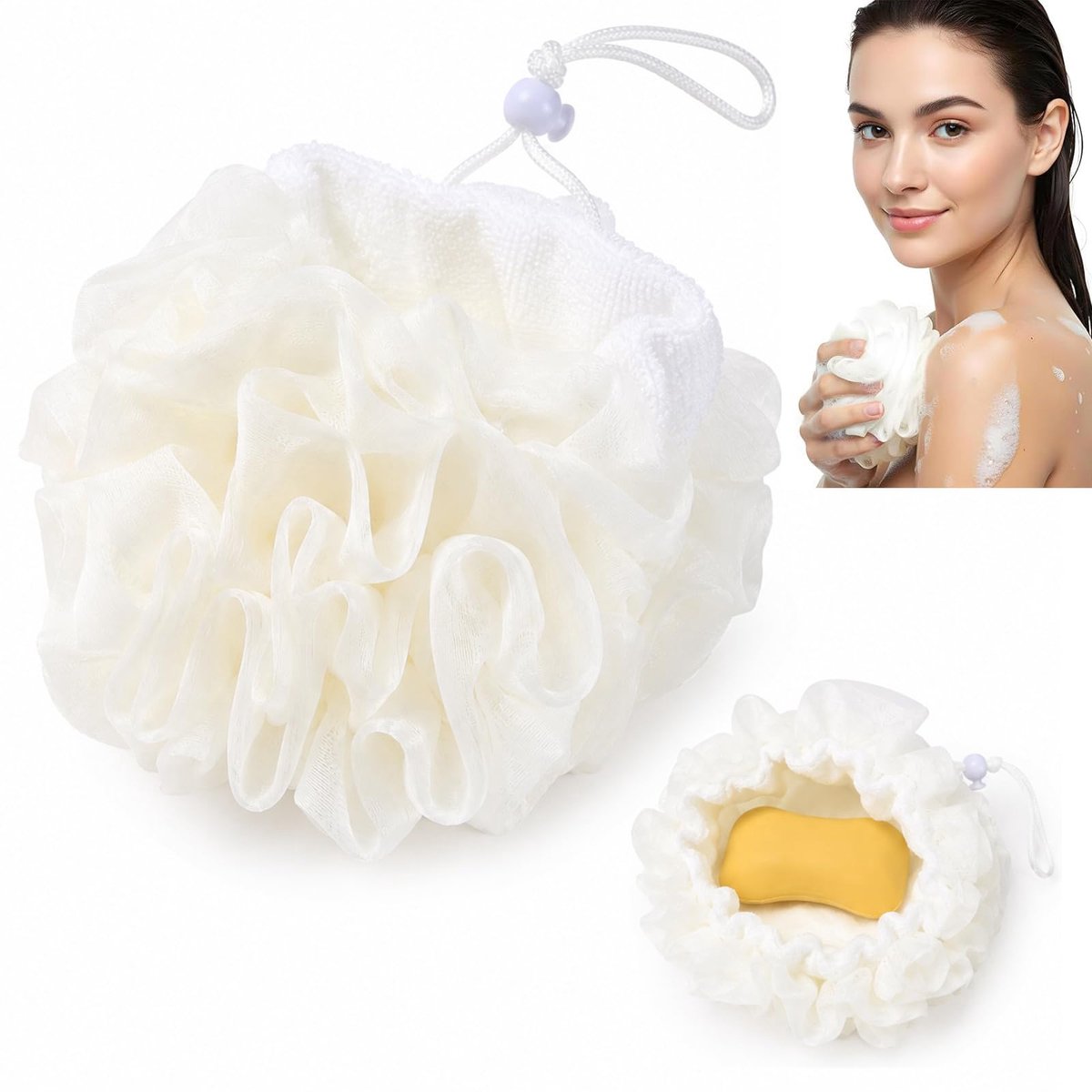 lichaam met zeepzakje, loofa-spons als douchespons, zachte badspons voor douchezep, mannen, Aleppo zeep & kernzeep natuur, incl. zeepdoosje voor op reis