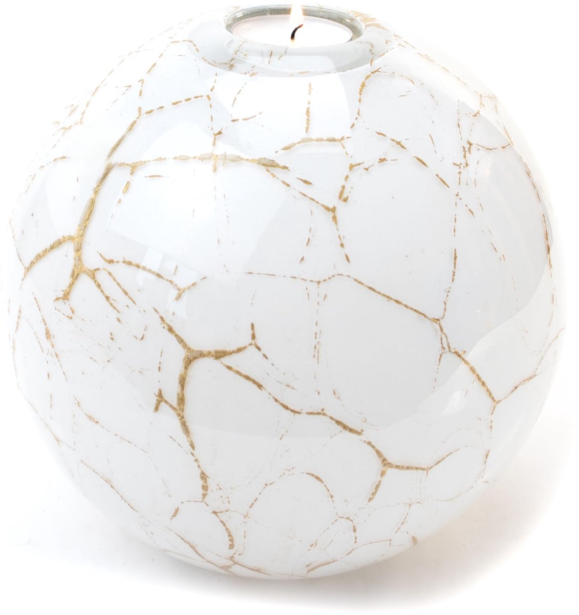Urn waxinelichthouder 20cm - wit met bladgoud - handgemaakt - unieke herinnering - SnelShoppen