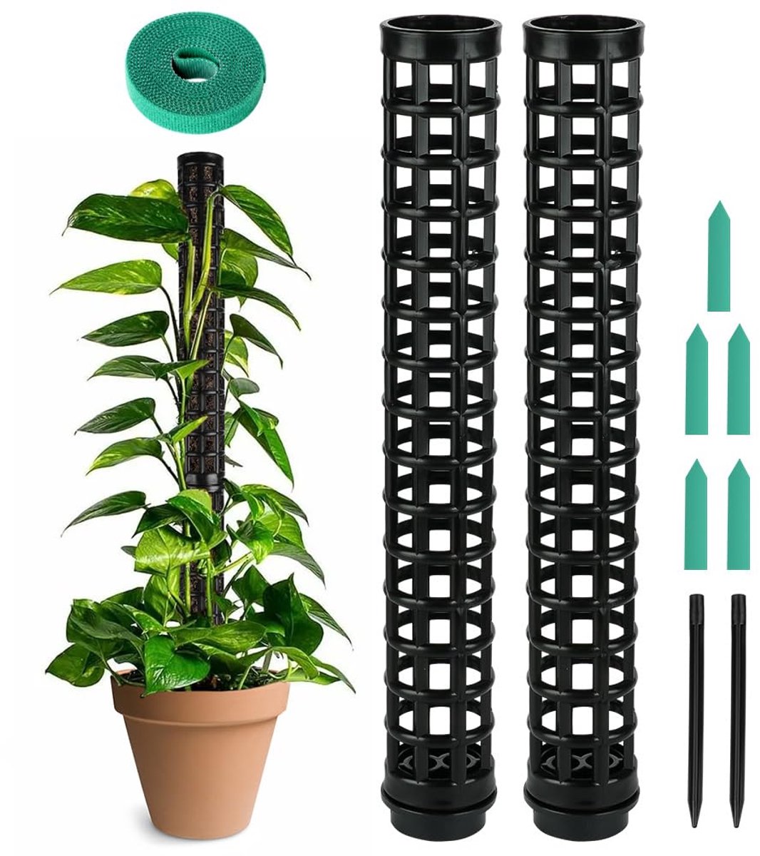 Mospalen voor klimplanten - 4 stuks met 2 planten en 12 etiketten - Stapelbare mosstokken van kunststof - Wit