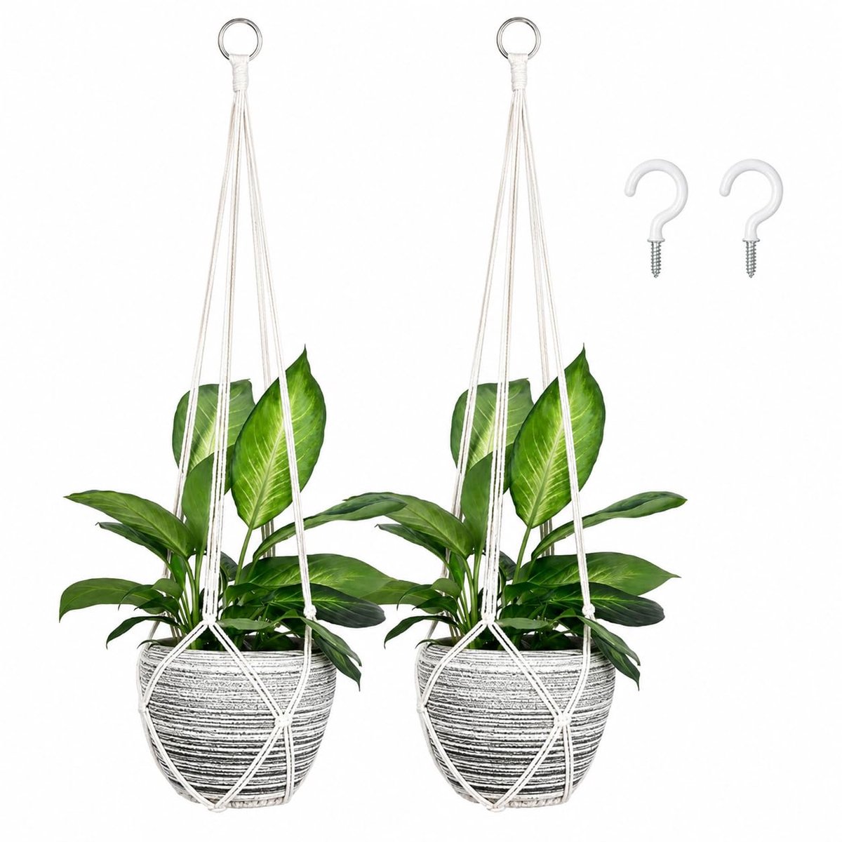 Plantenhangers, 89 cm, hangende bloempot met haken, van katoen, boho, decoratieve plantenhanger voor binnen en buiten (zonder pot en planten)