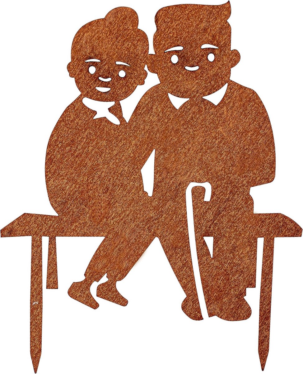 Oma & Opa tuinsteker - eenvoudig in te steken roestdecoratie van hoogwaardig Cortenstaal - tuindecoratie roest