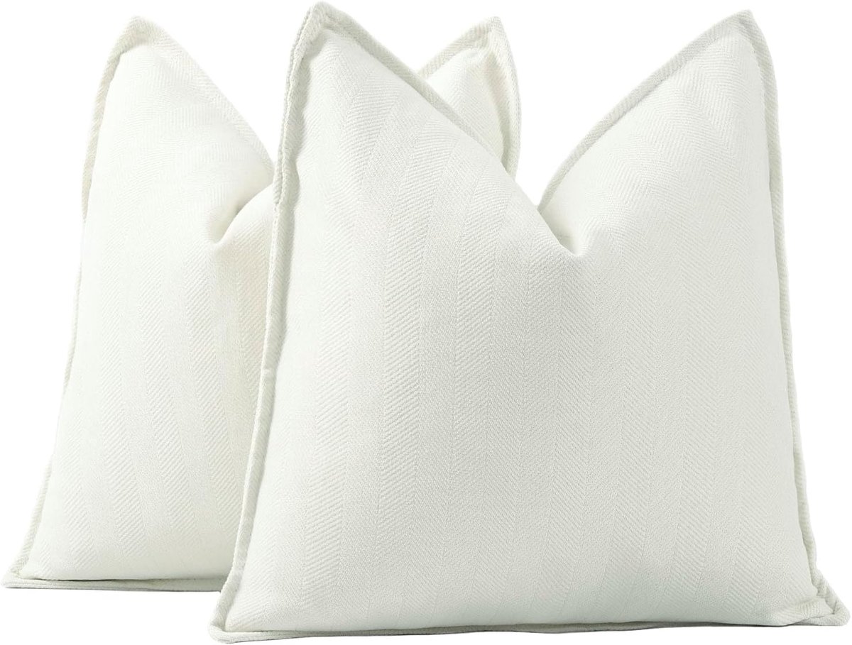 Set van 2 Geweven Chenille Franje kussenslopen Superzachte decoratief kussenhoes voor sofa slaapkamer kussensloop 50x50 cm Wit