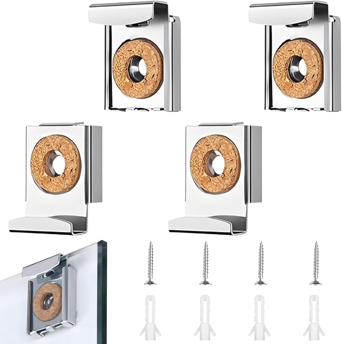 4 stuks frameloze bevestigingen, wandhouder, wandhouder voor spiegel, voor badkamer, garderobe, zilver
