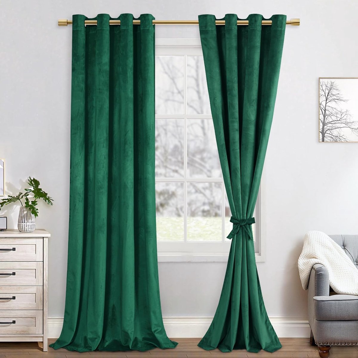Samtgordijn Woonkamer Gordijnen Kerstgordijn Samt groen Verduisteringsgordijnen met ringen Thermogordijnen Koudebescherming Gordijnen Groen Samtstof, Donkergroen, set van 2, H245 x B140 cm