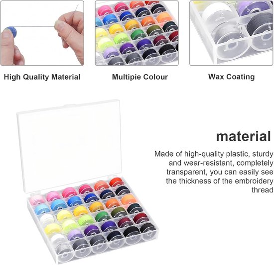 Spoelen naaimachine met draad, naaiaccessoires in 36 kleuren, 36 stuks - Spoelcapsule, naaimachinespoelen met transparante opbergdoos, voor naaien, doe-het-zelf — afbeelding 2
