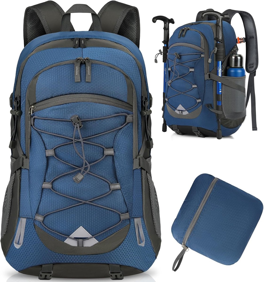 mannen, vrouwen, 40 liter, waterdichte en opvouwbare rugzak, lichte reisrugzak, trekking, rugzak met waterdicht opbergvak en reflecterende strepen voor wandelen, fietsen, klimmen,