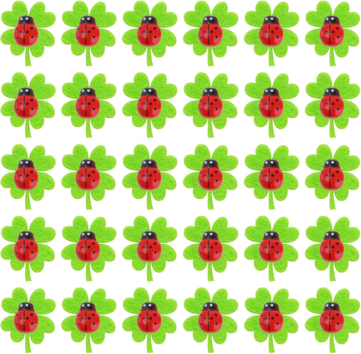 lieveheersbeestjes ornamenten, 100 stuks houten lieveheersbeestje en vilt klaverblad decoratie miniatuur nep lieveheersbeestje mini lieveheersbeestjes zelfklevende lieveheersbeestjes voor