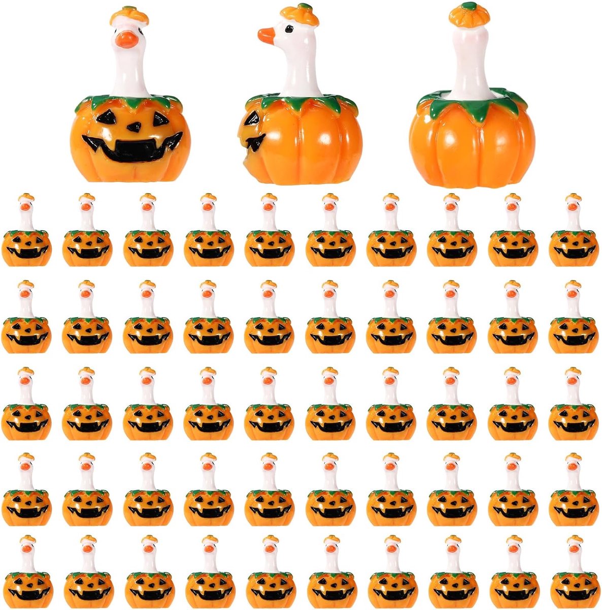 50st Mini Halloween Pompoen Ganzen Figuren, Miniatuur Hars Gans Standbeelden Leuk Pompoendecoratie voor Poppenhuis Fee Tuin Diy Handwerk Feest Geschenken