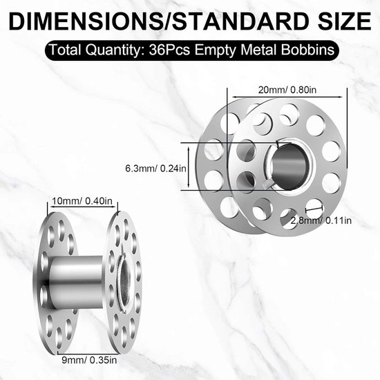 Spoelen naaimachine, 36 stuks metalen draadspoelen, lege spoel, met transparante spoelbox, 7 mm binnendiameter, naaimachinespoelen, naaimachineaccessoires, voor naaien, doe-het-zelfprojecten — afbeelding 5