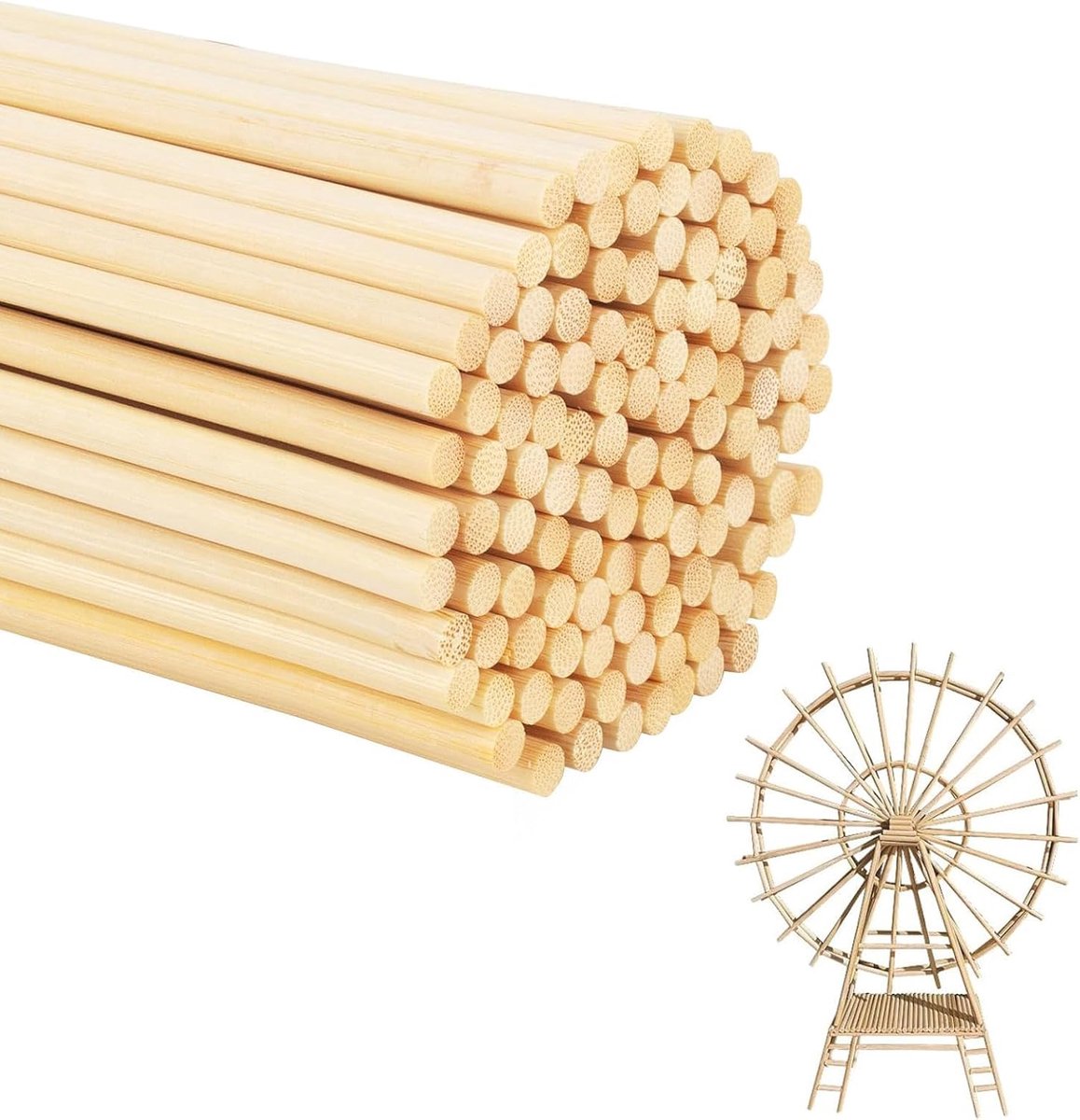 Houten stokjes 300mm x 5mm, natuurlijke houten stokjes voor knutselen en houtbewerking