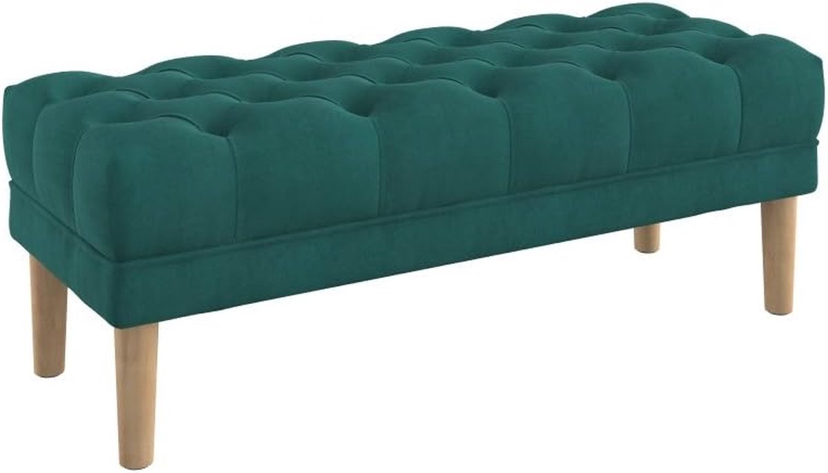 Zitbankje Gestoffeerd - Voetenbankje Bankje - Comfortabel Zitten - Diep Geknoopt Blad - 120 cm breed - Aquamarijn