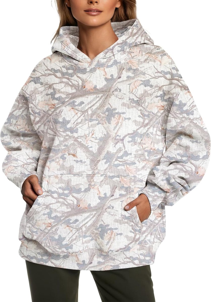 Dameshoodie met blad en tak, camouflagepatroon