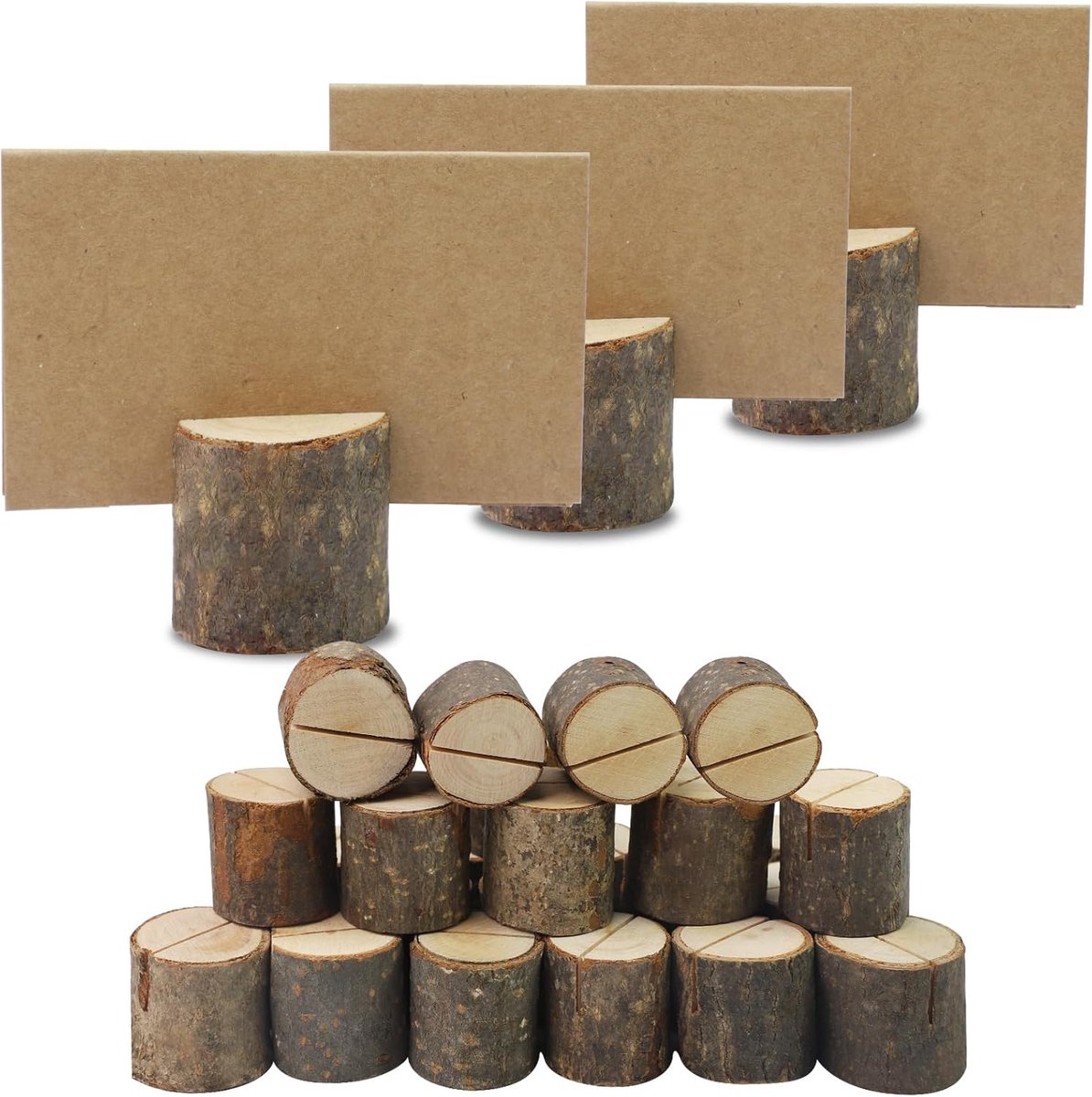 SnelShoppen - 25 Stuks Houten Kaarthouders - Menu Kaart Houder - Foto Houder - Houten Plaats Kaart Houder - Ideaal voor Bruiloft, Feestdecoratie, en T