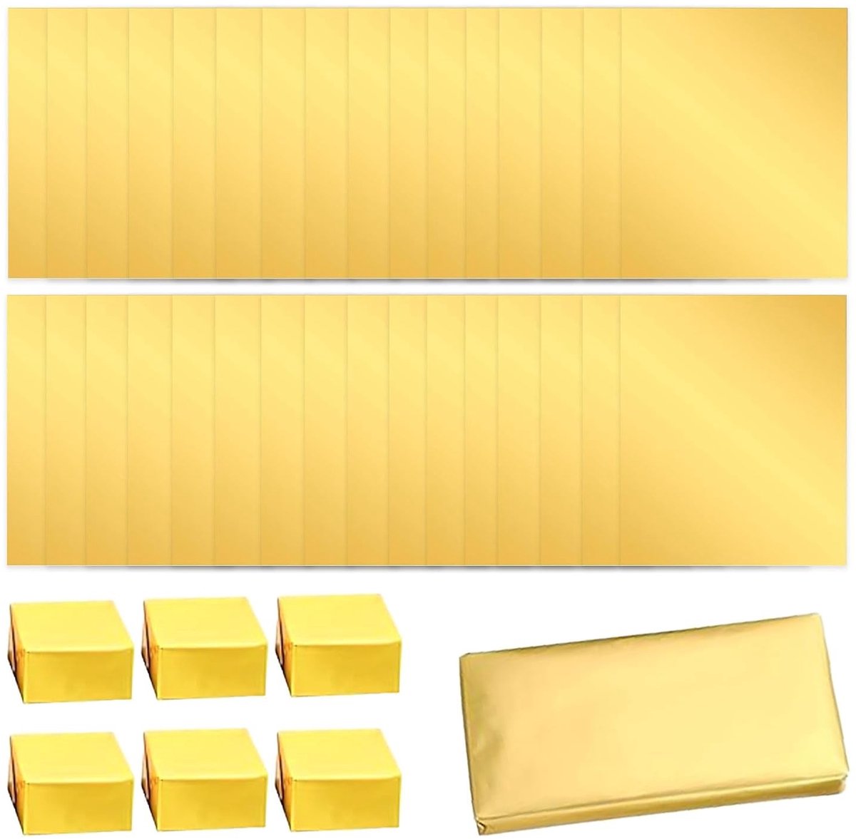 Aluminium Folie Verpakking voor Chocolade, 20 x 20 cm, 100 Stuks, Perfect voor DIY, Snoep en Cadeauverpakking in Goudkleur