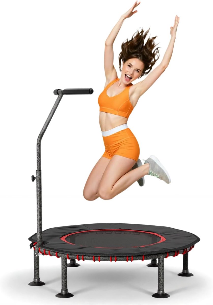 LIFERUN Indoor Fitness Trampoline - Padded Protective Case - Up to 150 kg Load - 3 Adjustable Handle Poses - ShopVlot