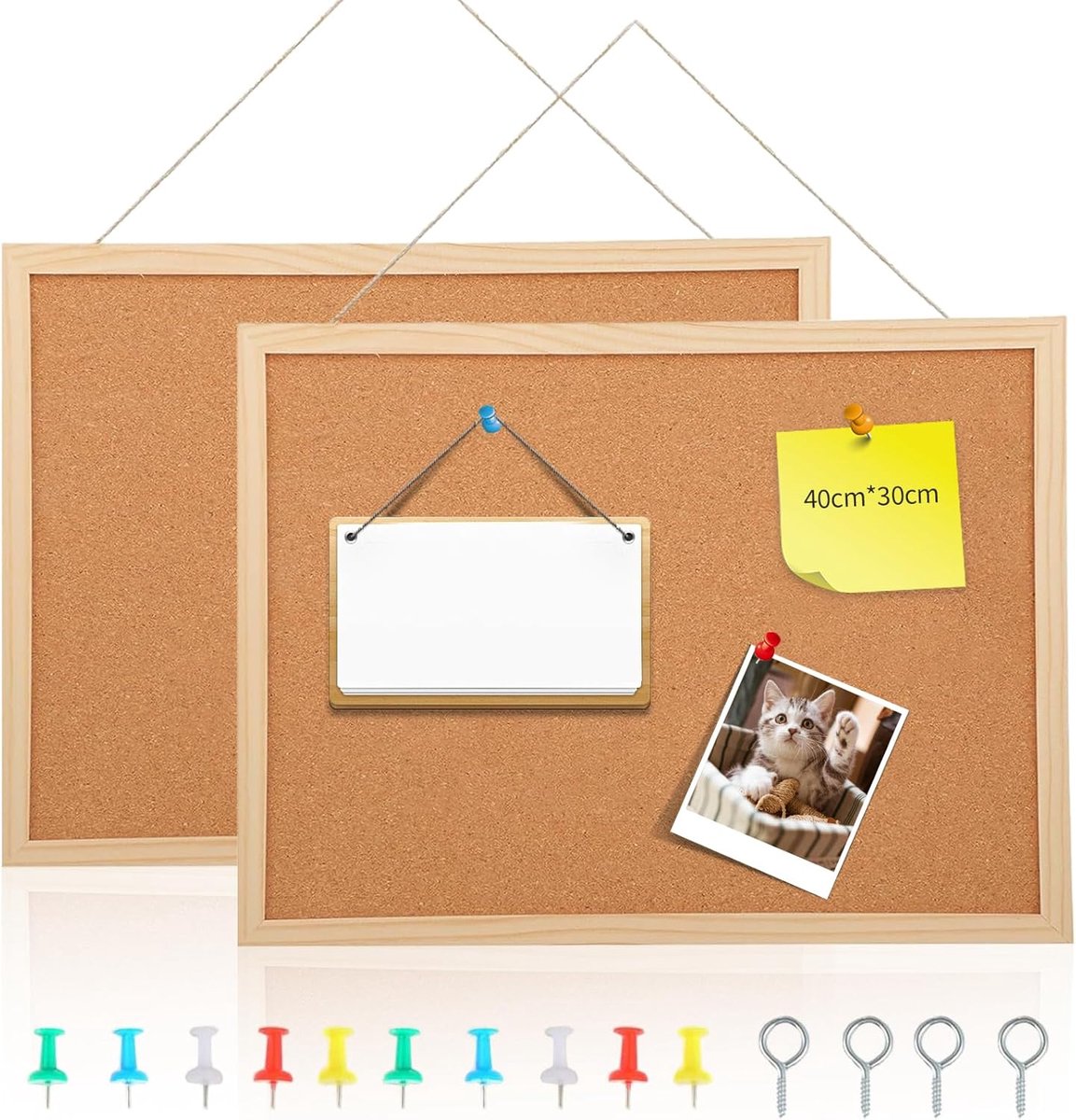 SnelShoppen - Kurkbord Prikbord 2 Stuks - Natuurlijke Kurkplaat met Grenenhouten Frame 40x30 cm - Ideaal voor Kantoor, School en Thuis - Kleine Kurkwa