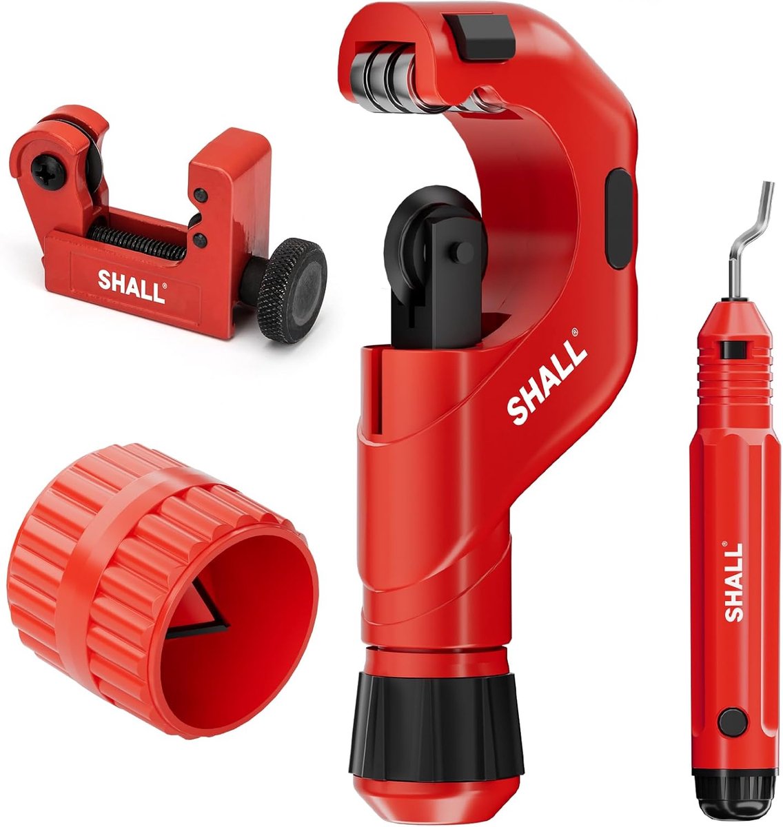 Buis snijder set 4-delig - zware pijpsnijder Ø 6-50 mm - mini cutter Ø 3-22 mm - inclusief ontbraamtools - ShopVlot