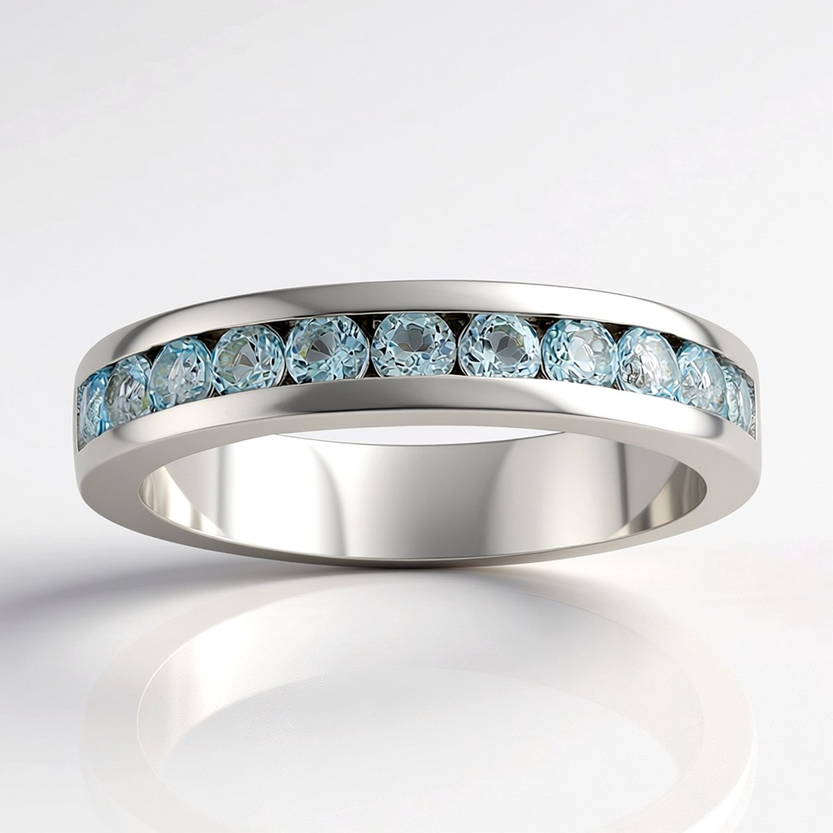 Cavill - Elegante Damesring 925 Sterling Zilver Rhodium - Hemelsblauwe Braziliaanse Topaas 0,94 ct - Rond Geslepen Edelsteen