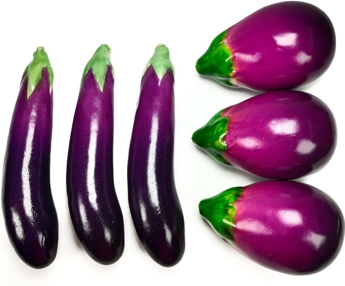 6 stuks kunstmatige aubergines, neppe aubergine plantaardige display rekwisieten, levensechte realistische nep voedsel aubergines voor Home keuken decoraties