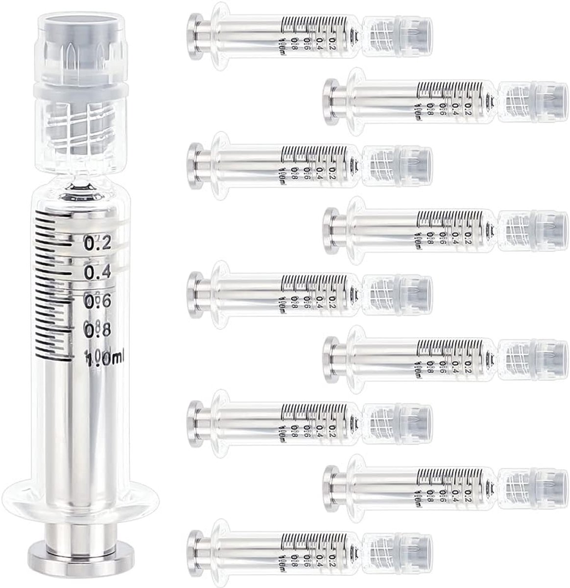 10st 1ML Borosilicate Glas Spuit Hittebestendig Luer Lock Spuit zonder Naald Herbruikbare Glas Dispenserspuiten voor Industriële Laboratorium Vloeistoffen Lijm Olie