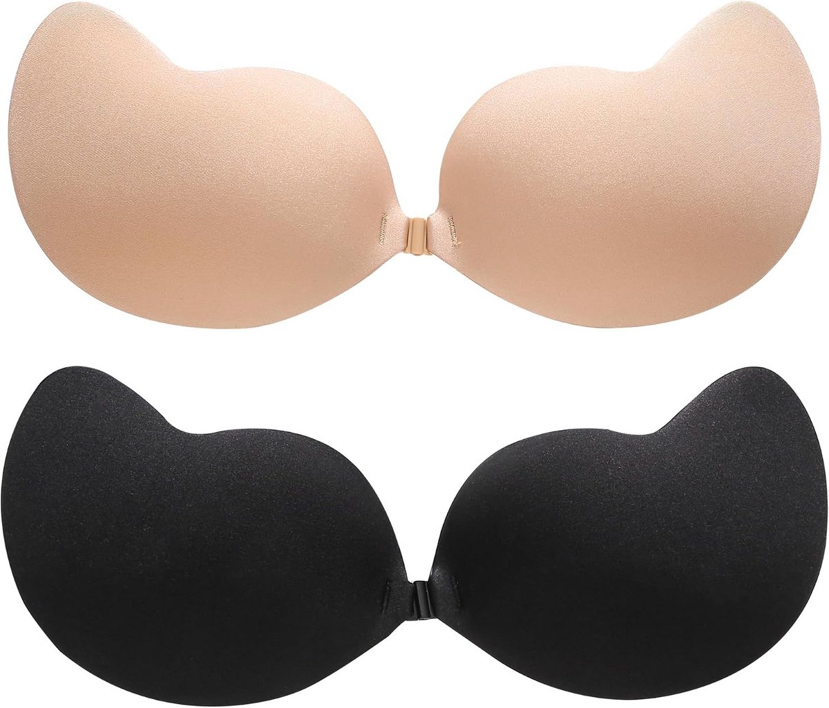 Siliconen Bh 2-Pack Zwart & Huidskleur Push-Up Onzichtbaar Rugloos Zelfklevende Pads Voor Grote En Kleine Borsten Ideaal Voor Avondjurken Bruidsjurken Rugloze Kleding